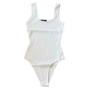 Edges of Her Ribbed Tank Scoop Neck Bodysuit White Small